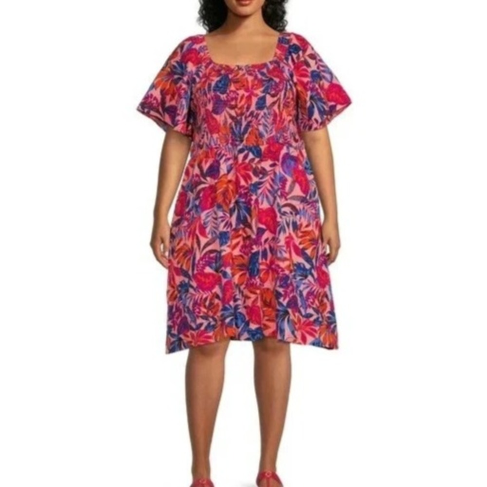Terra & Sky Women's Plus Size Flutter Sleeve Fit & Flare Floral Dress Size 1X